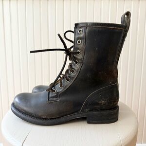 Frye Veronica Antique Black Leather Lace-Up Boots